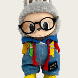 LABUBU  Denim overalls + colorblock hoodie