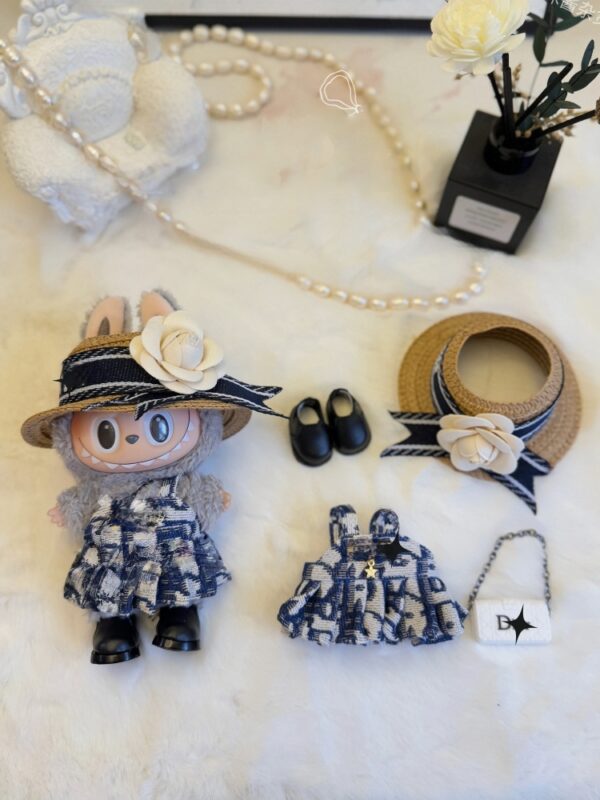 LABUBU Clothes DIOR Light luxury dark blue skirt suit - 图片 7