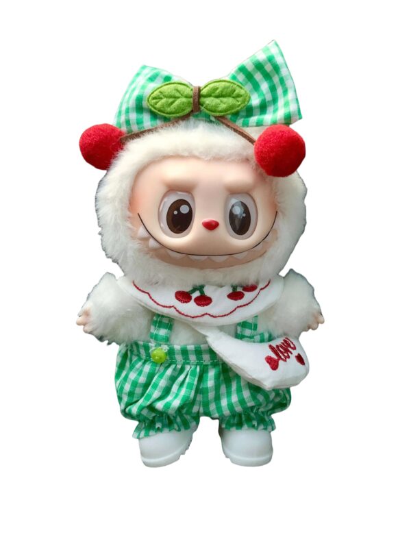 LABUBU Clothes Green Plaid Picnic Cherry Doll Dress